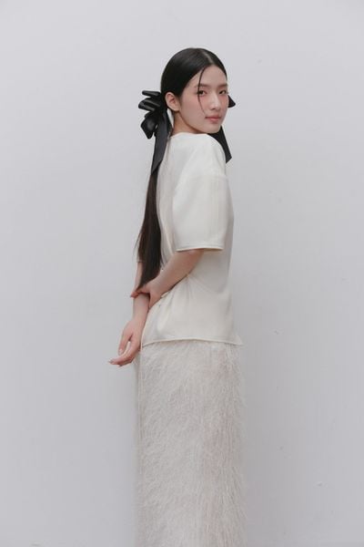  Chân váy lông White Feathered Maxi Skirt 