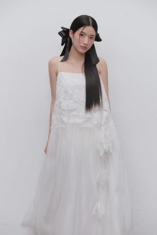 Váy maxi 2 dây White Lace Chiffon Strappy Maxi Dress