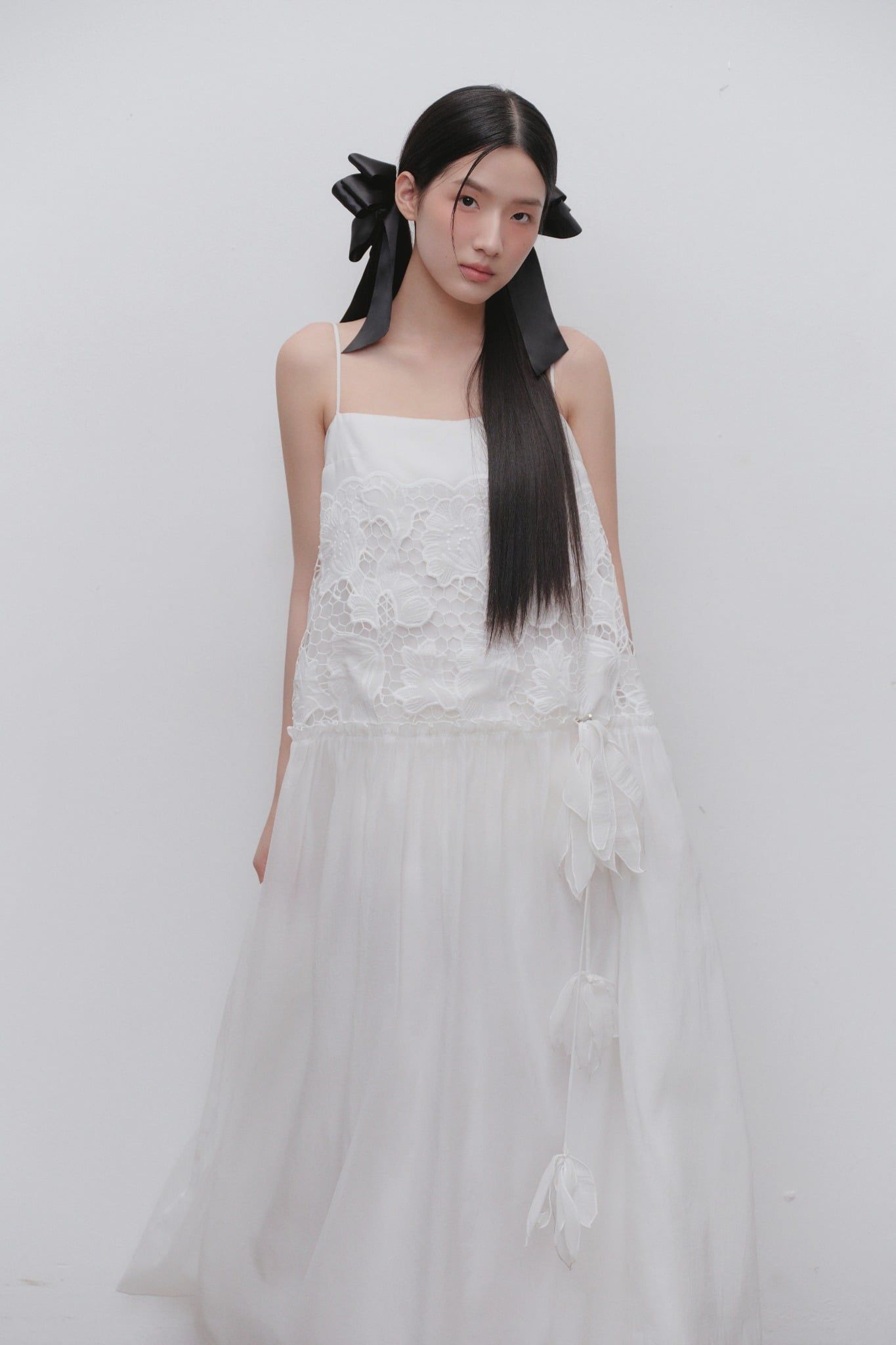 Váy 2 dây White Lace Chiffon Strappy Maxi Dress