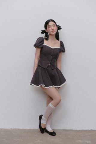 Set áo và chân váy Charcoal Puff Sleeve Corset Set