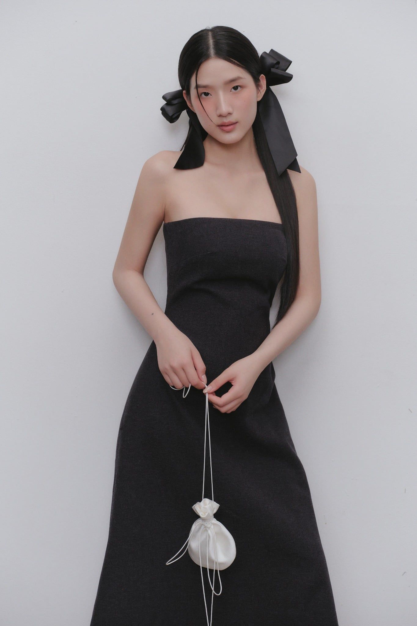 Váy cúp ngực dáng A Charcoal Denim A Line Midi Dress