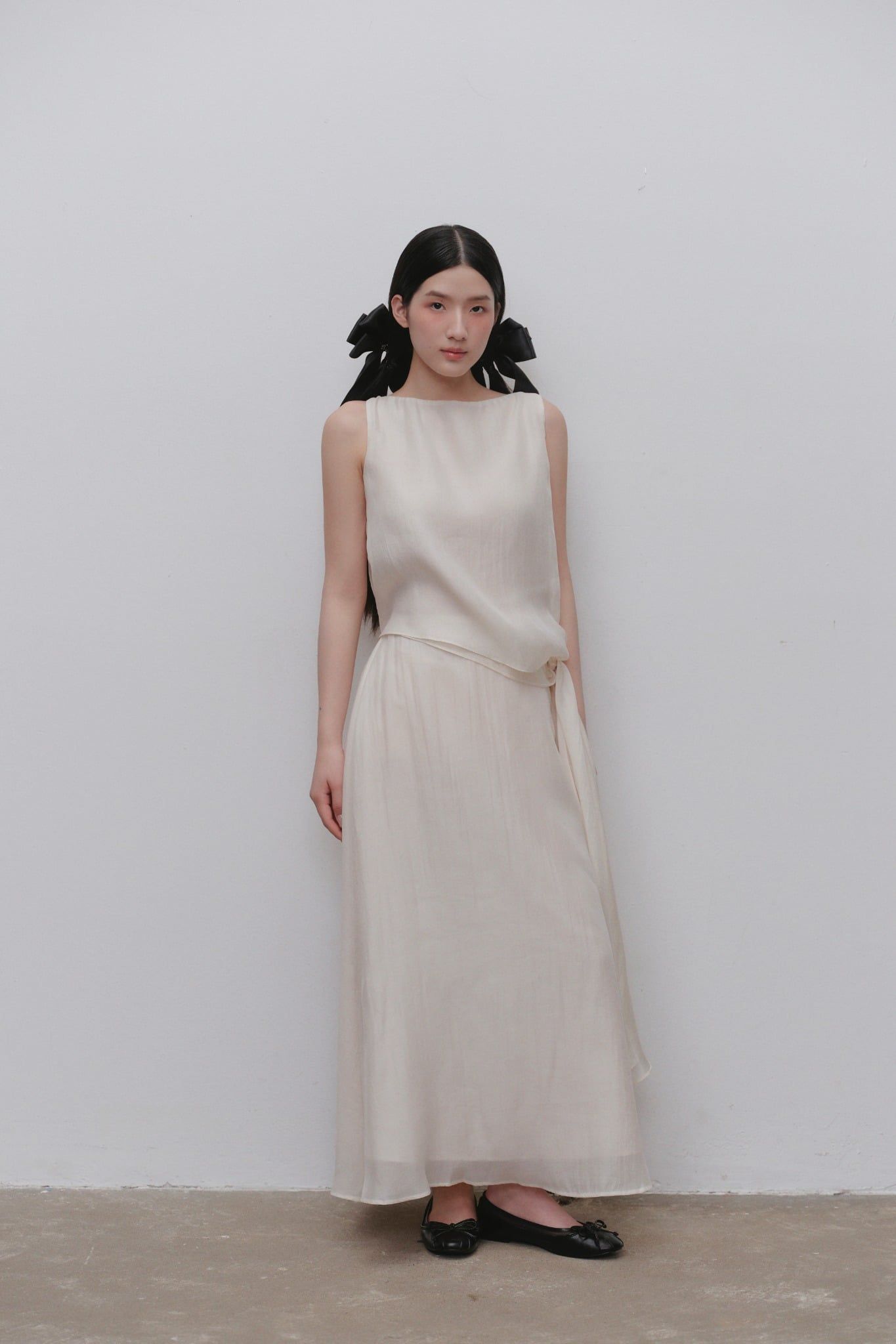 Cream Muslin Tie Waist Set