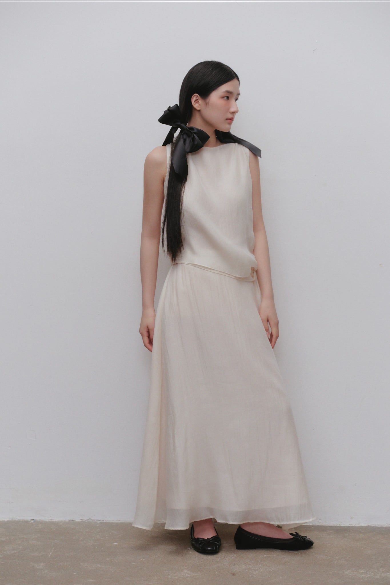 Cream Muslin Tie Waist Set