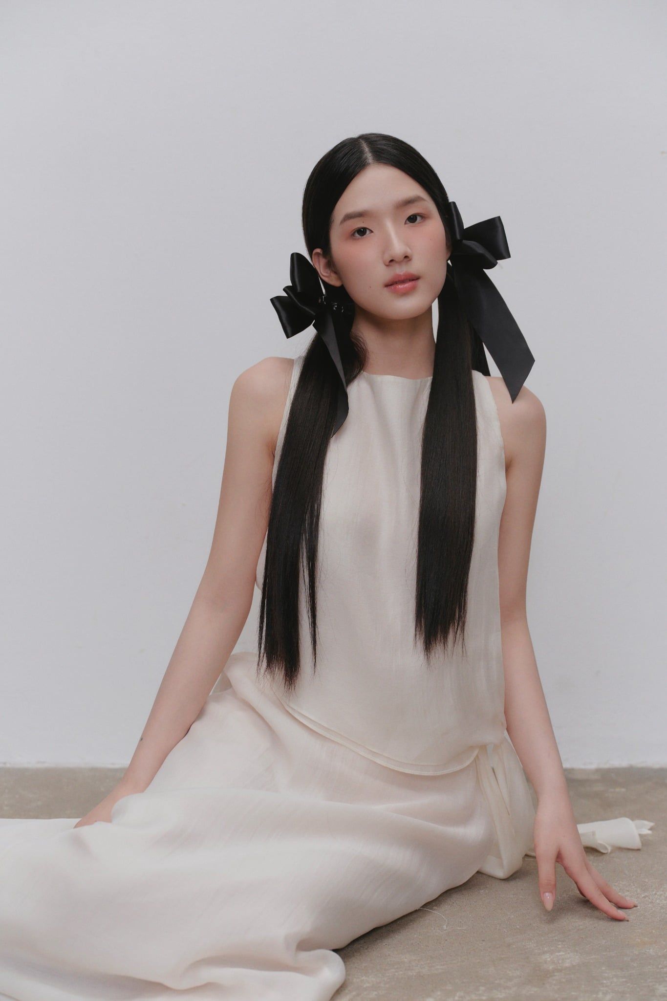 Cream Muslin Tie Waist Set