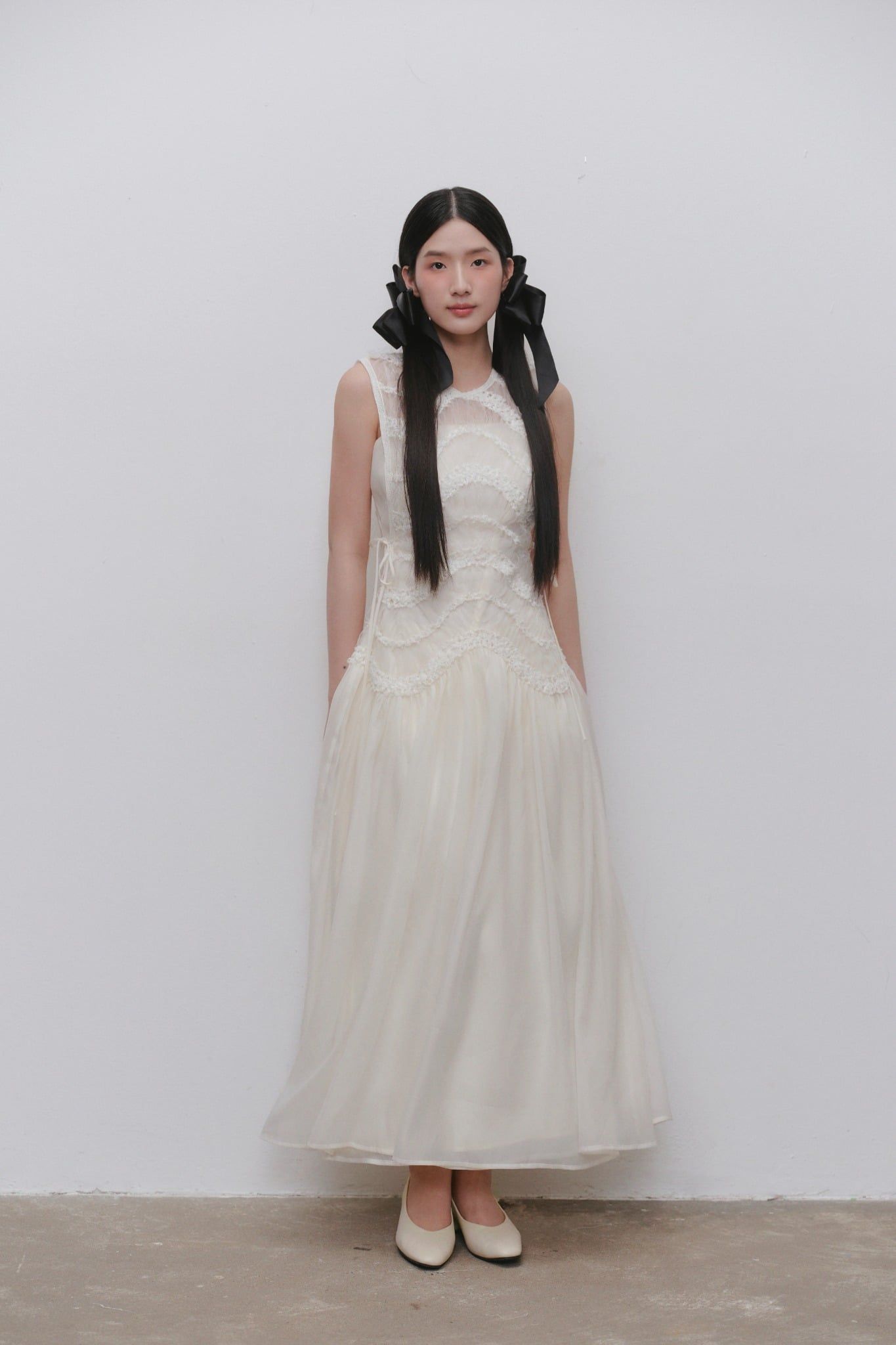 Váy ren 2 lớp White Lace Chiffon Double Layered Dress