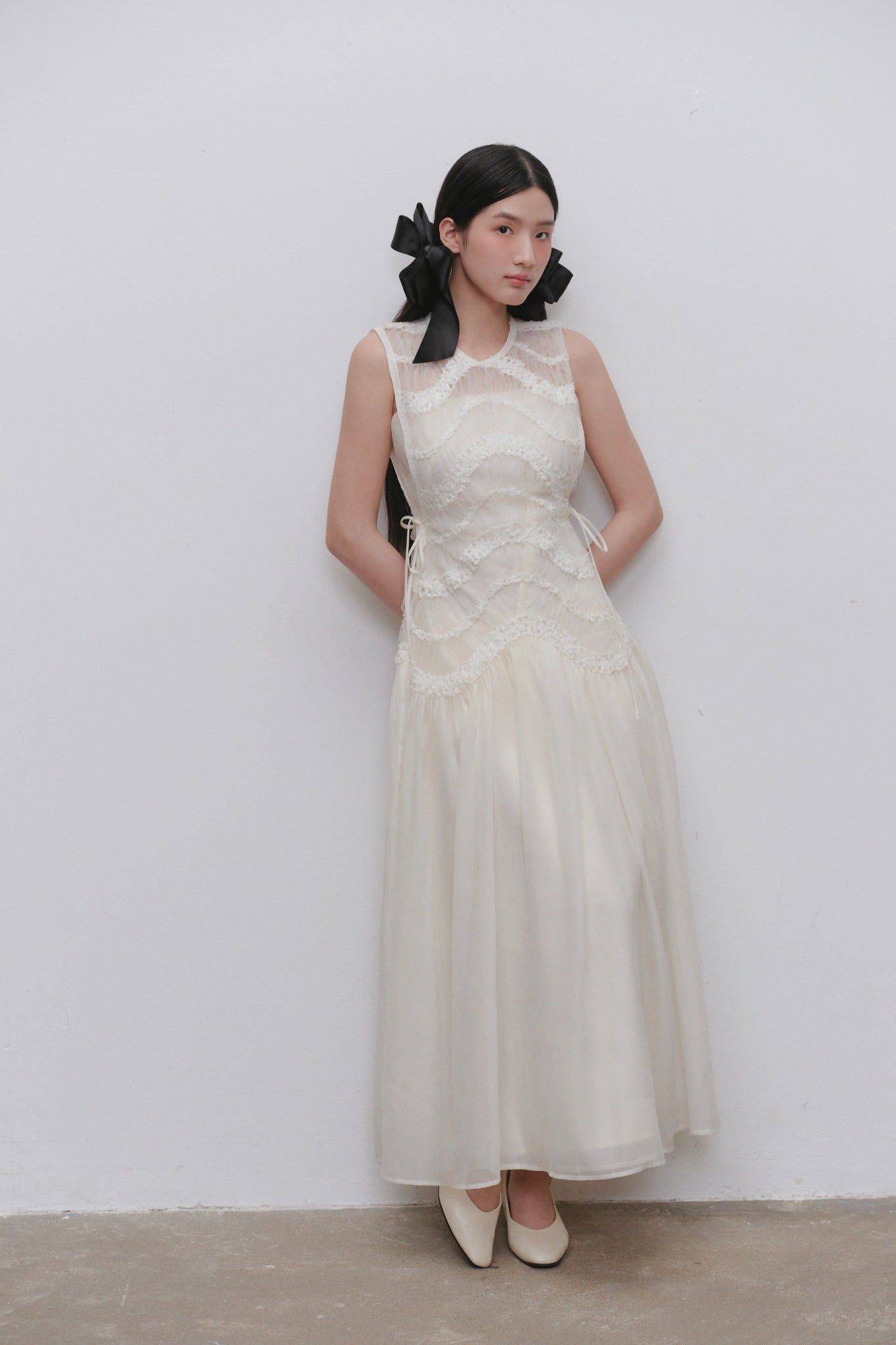 Váy ren 2 lớp White Lace Chiffon Double Layered Dress