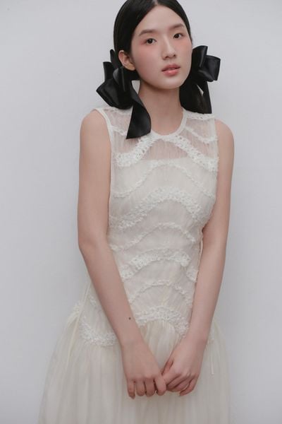  Váy ren 2 lớp White Lace Chiffon Double Layered Dress 