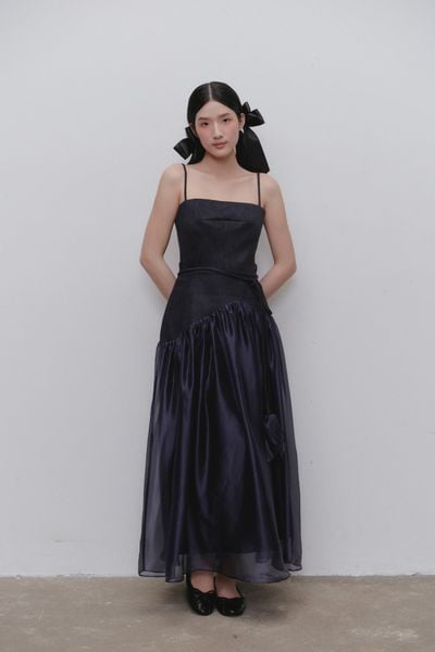  Váy tiệc Navy Strappy Pleated Belted Maxi Dress 