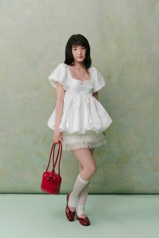 Áo babydoll tay bồng White Tafta Puff Top