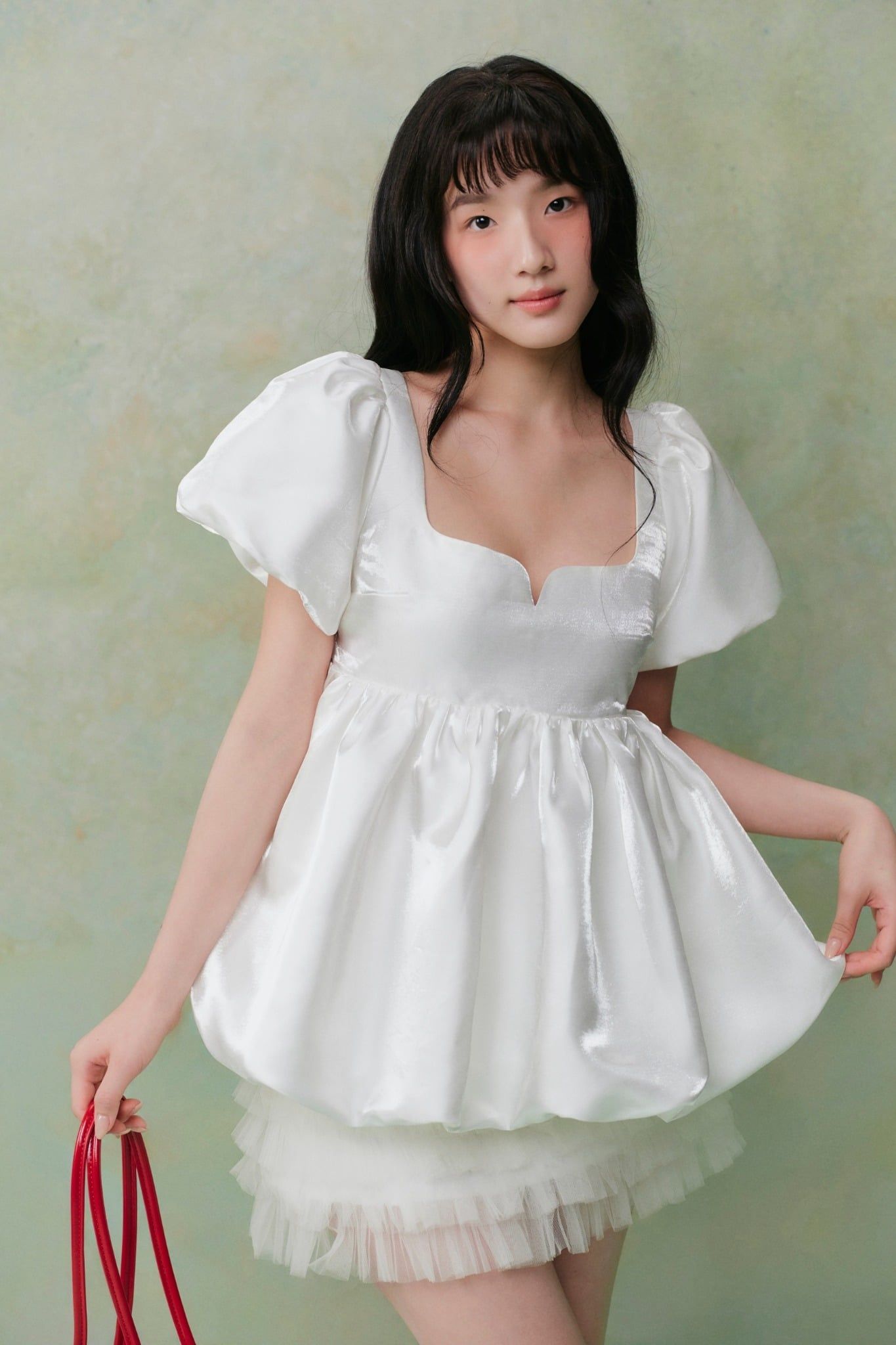 Áo White Tafta Puff Top