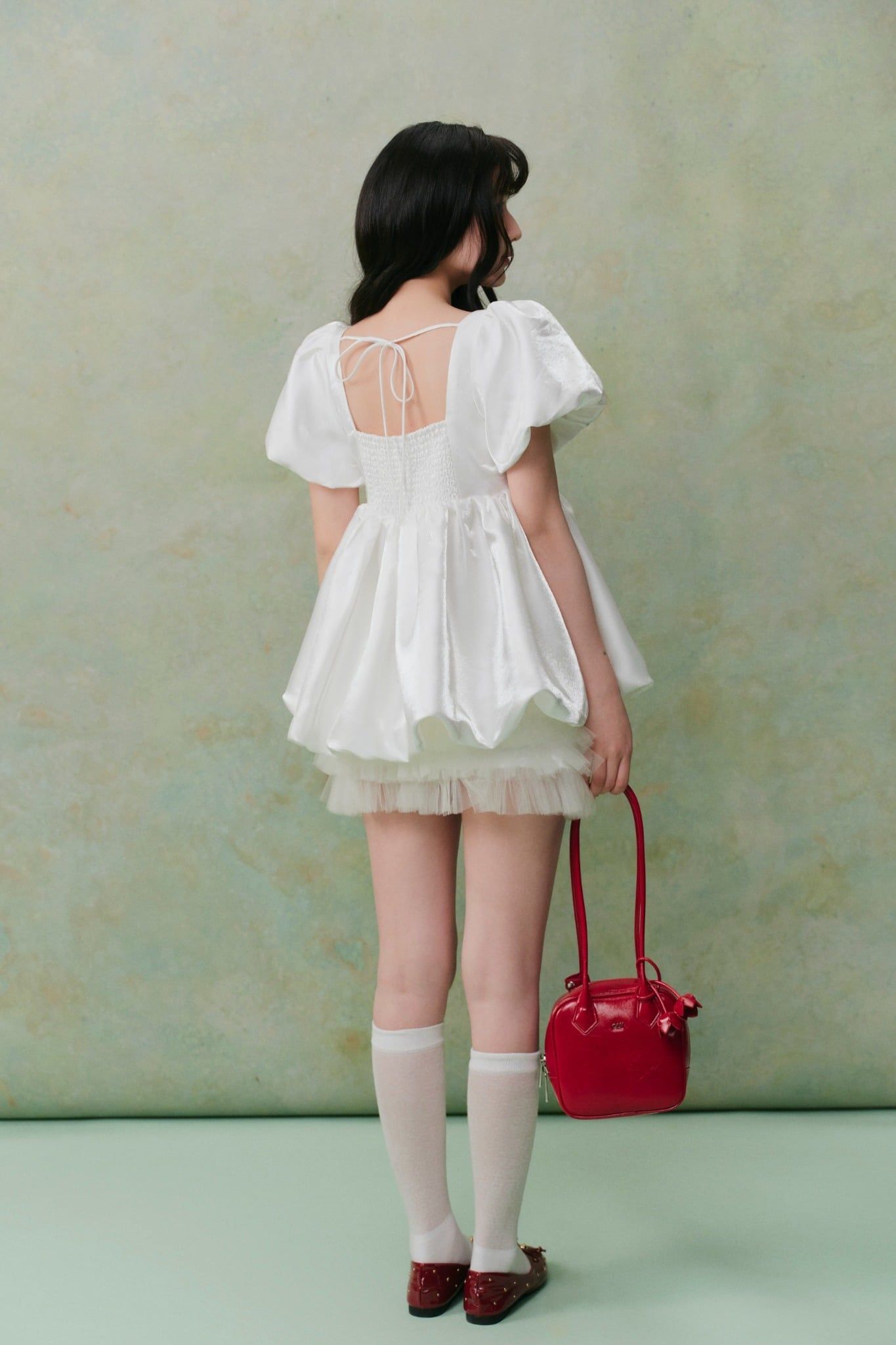 Áo White Tafta Puff Top