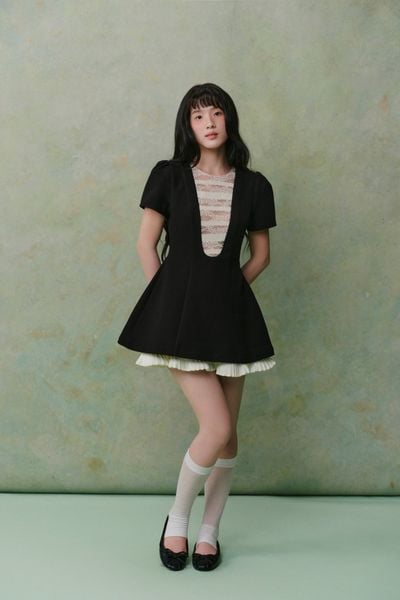  Đầm chiết eo A Line White Layered Mini Dress nhiều màu 