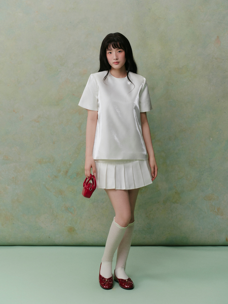  Set áo và chân váy White Tafta Pleated Mini Set 