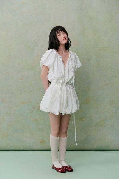 Parachute Vneck Puff Sleeves Dress nhiều màu 
