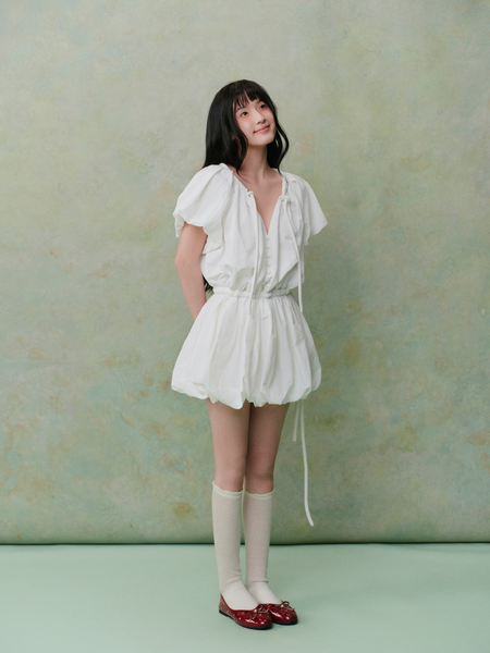  Parachute Vneck Puff Sleeves Dress nhiều màu 