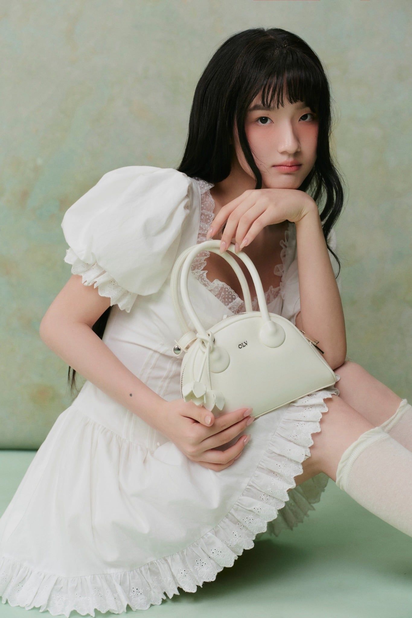 White Linen Puff Sleeves Lace Trim Mini Dress