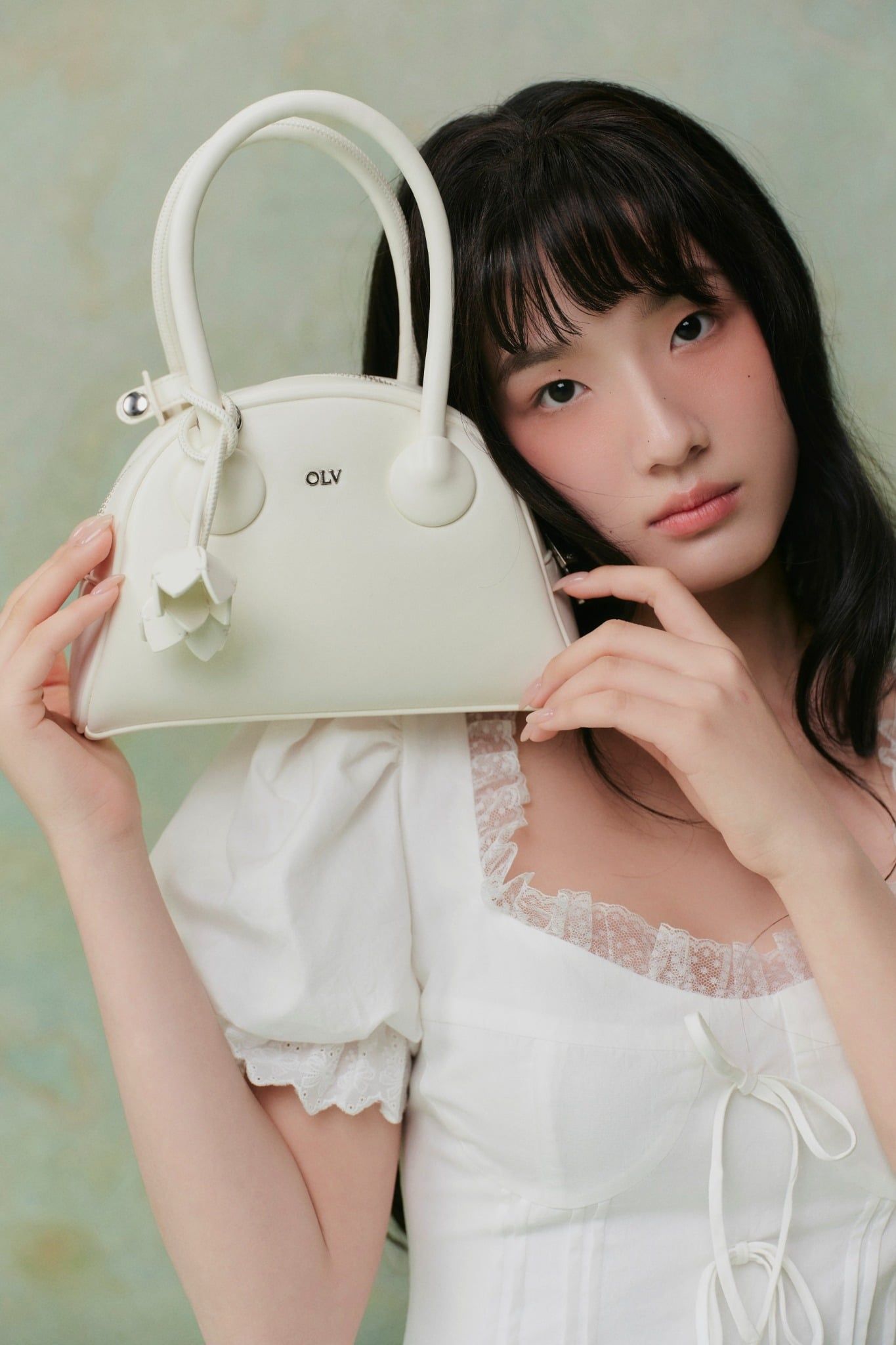 White Linen Puff Sleeves Lace Trim Mini Dress