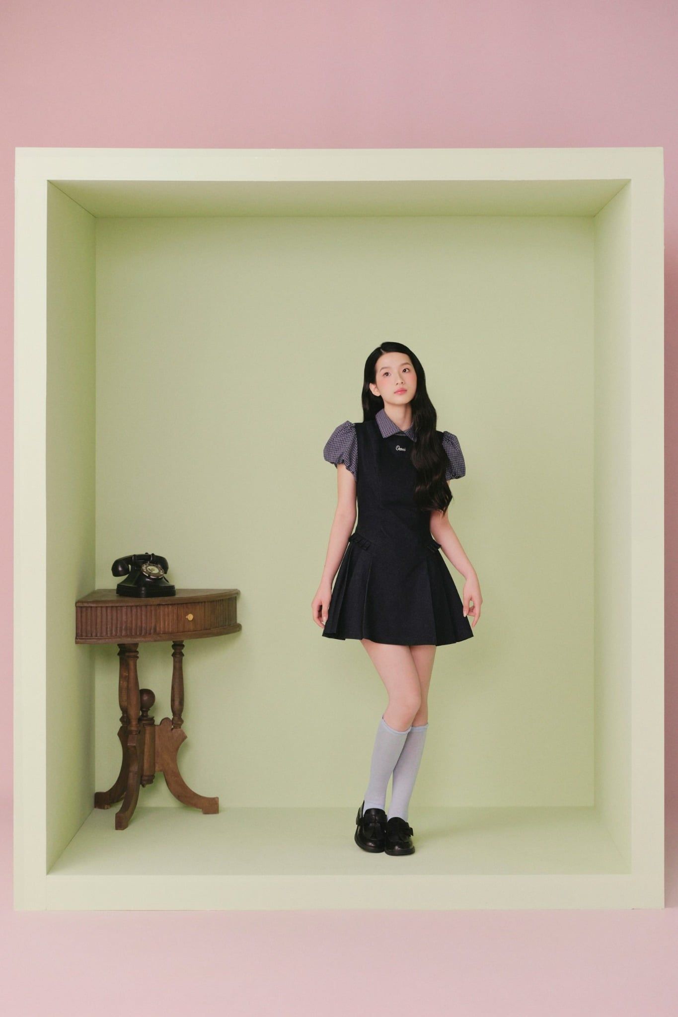 Váy dáng ngắn tay bồng Navy Jeans Collar Puff Sleeve Mini Dress