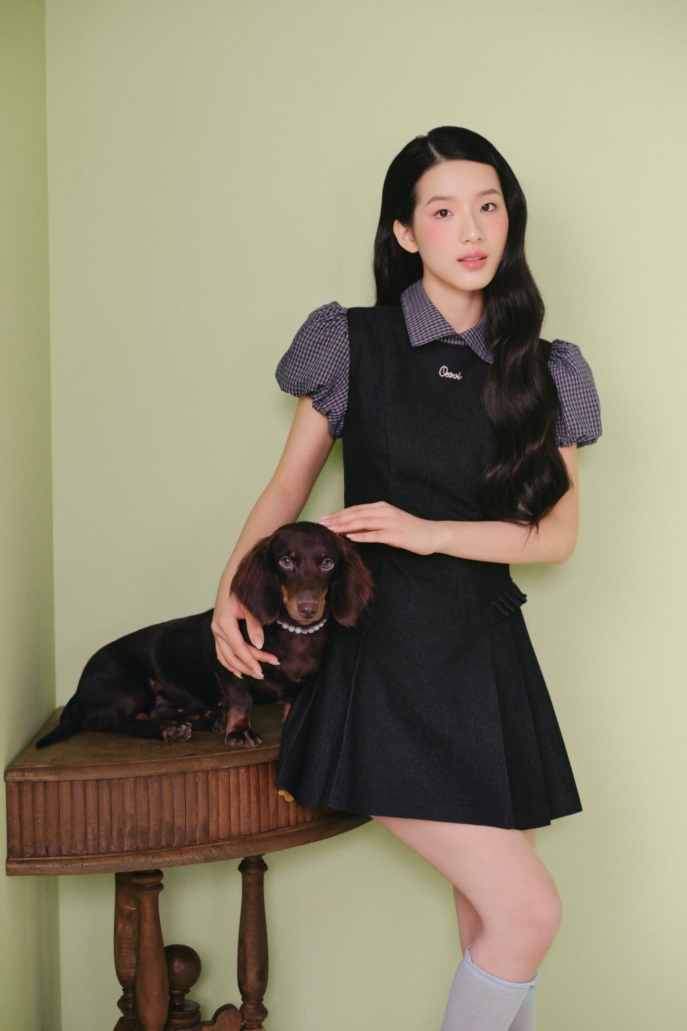 Váy dáng ngắn tay bồng Navy Jeans Collar Puff Sleeve Mini Dress