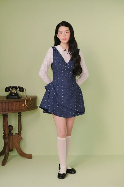  Váy tay dài 2 lớp Blue Bow Double Layered Mini Dress 