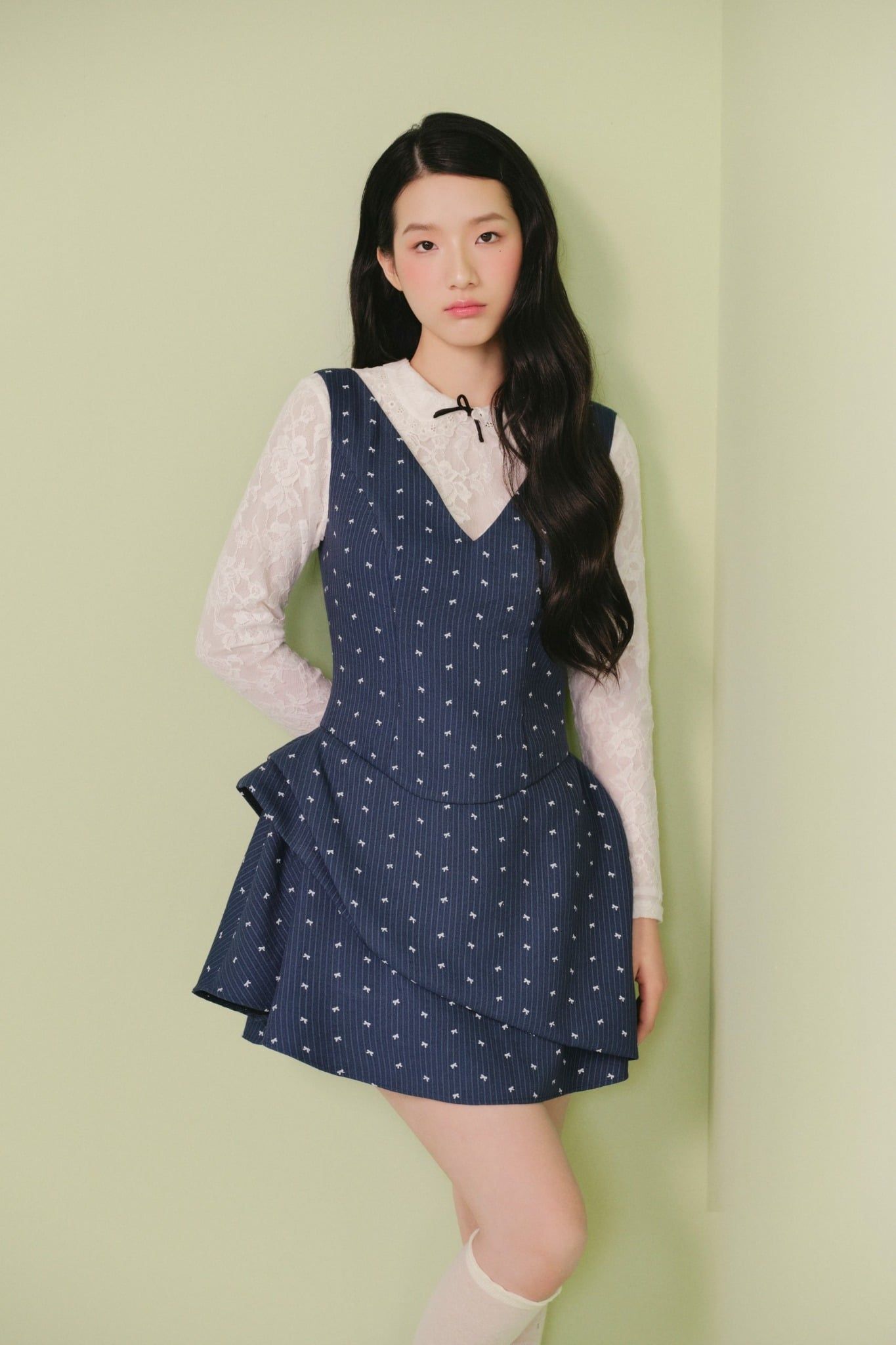 Váy tay dài 2 lớp Blue Bow Double Layered Mini Dress
