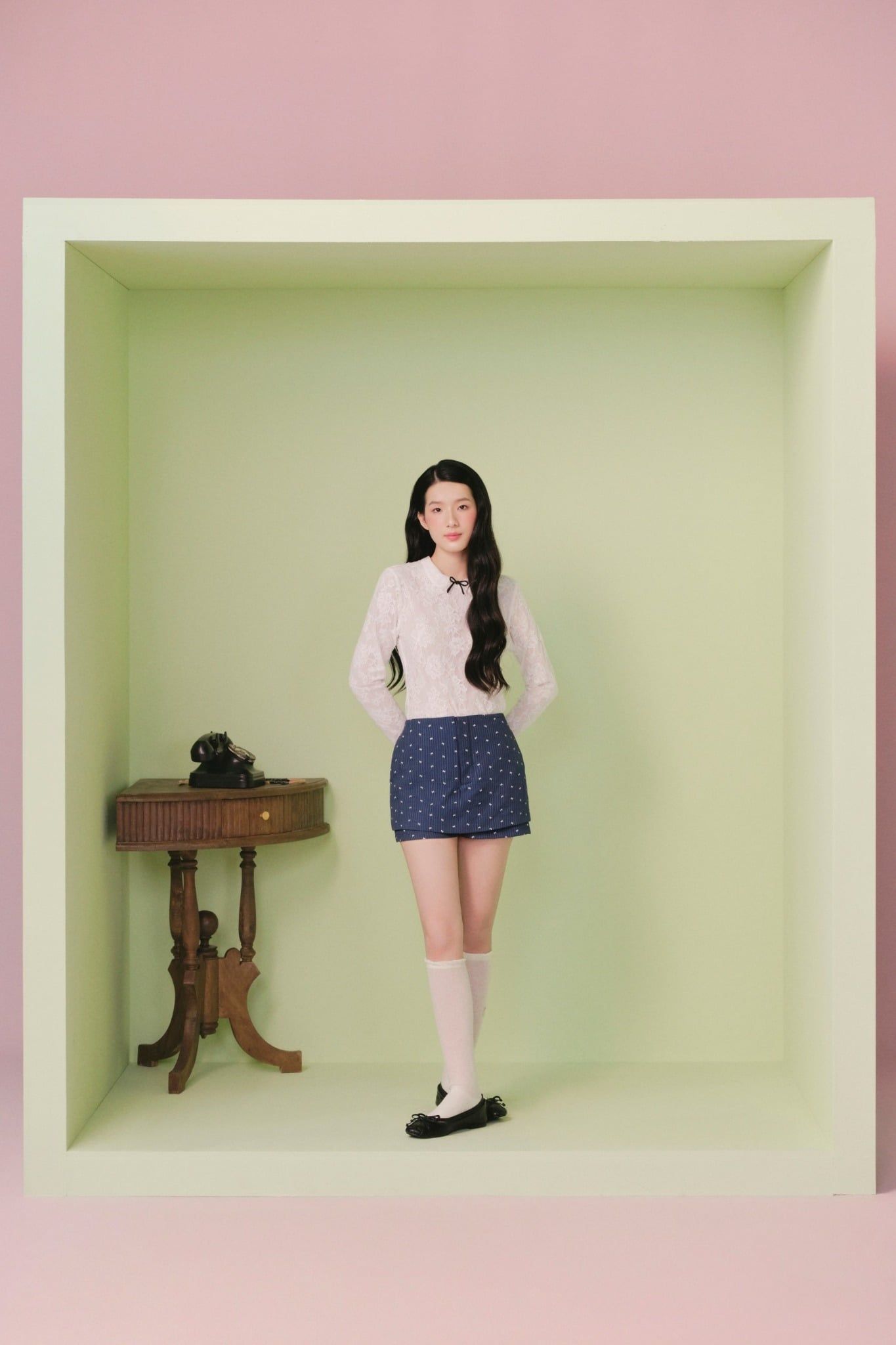 Chân váy họa tiết nơ nhỏ Blue Bow Mini Skirt