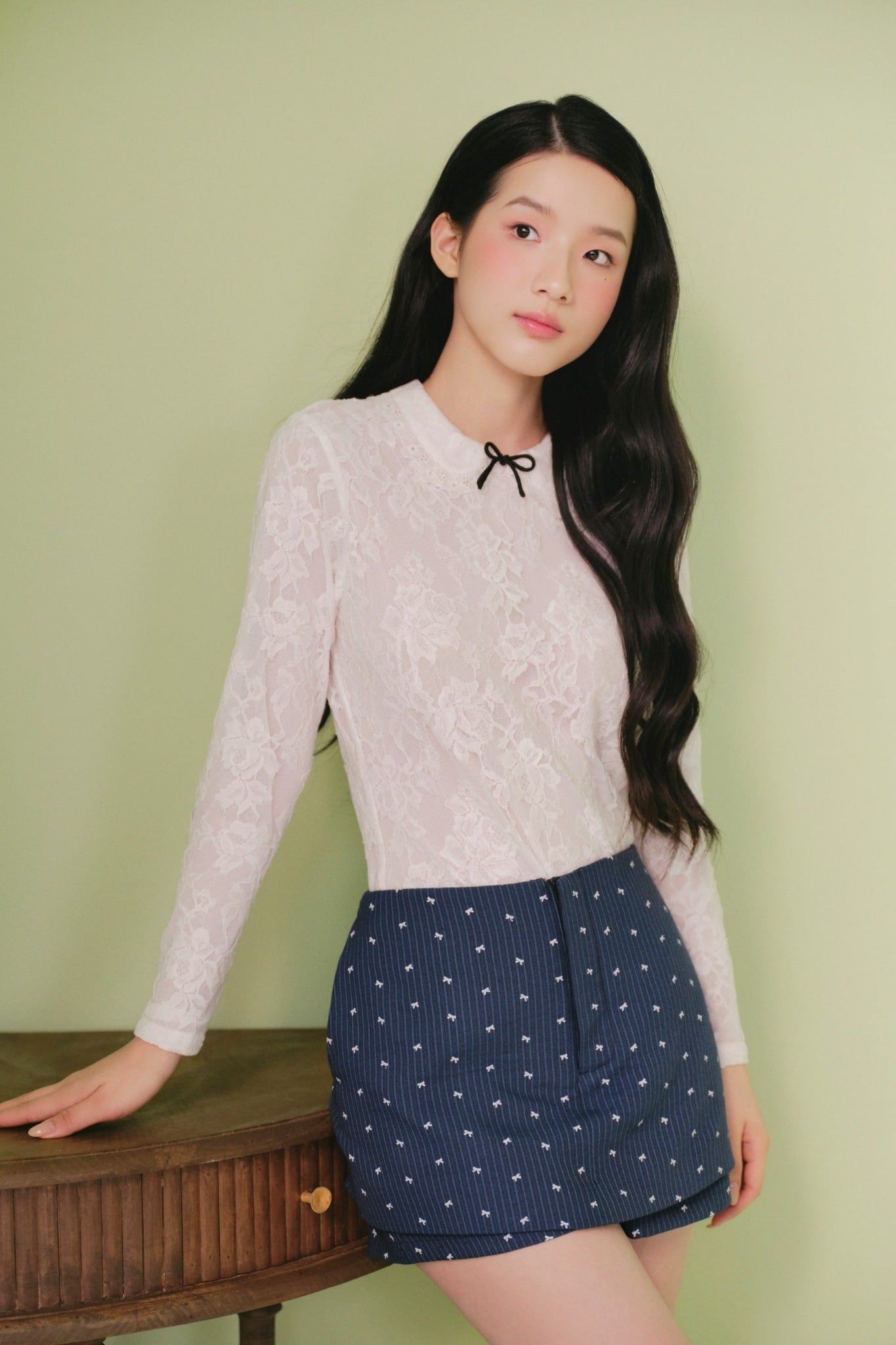 Chân váy họa tiết nơ nhỏ Blue Bow Mini Skirt