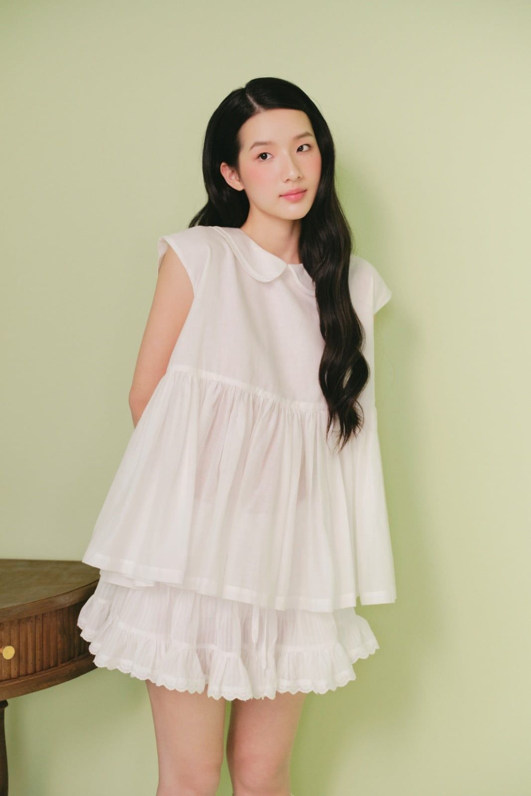 Áo babydoll sát nách Ivory Gauze Peter Pan Sleeveless Top