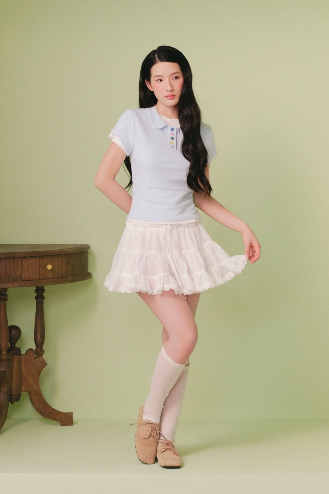 Áo Thun Tay Phồng White Cotton Short Sleeves Top