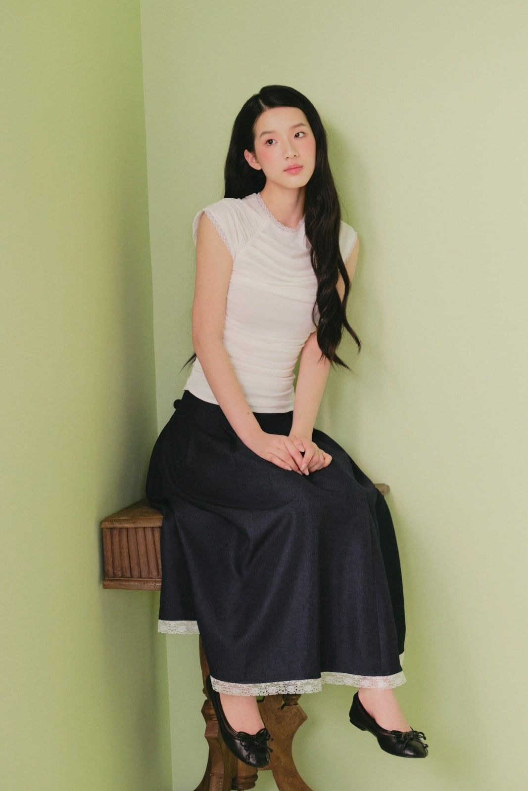 Áo cánh tiên nhún bèo White Cotton Short Sleeves Ruched Top