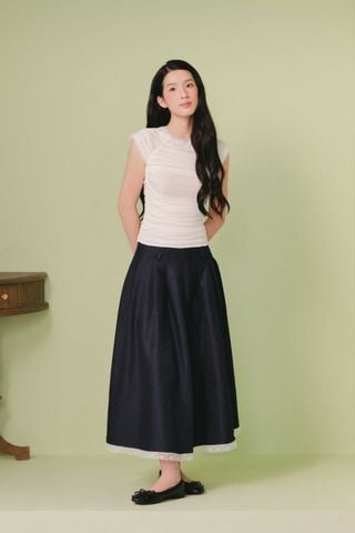 Áo cánh tiên nhún bèo White Cotton Short Sleeves Ruched Top