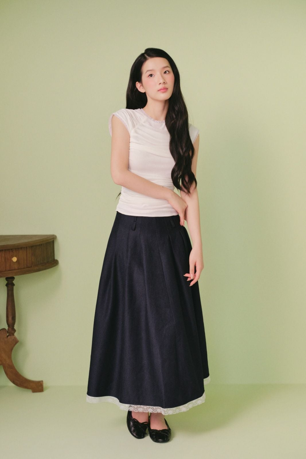 Áo cánh tiên nhún bèo White Cotton Short Sleeves Ruched Top