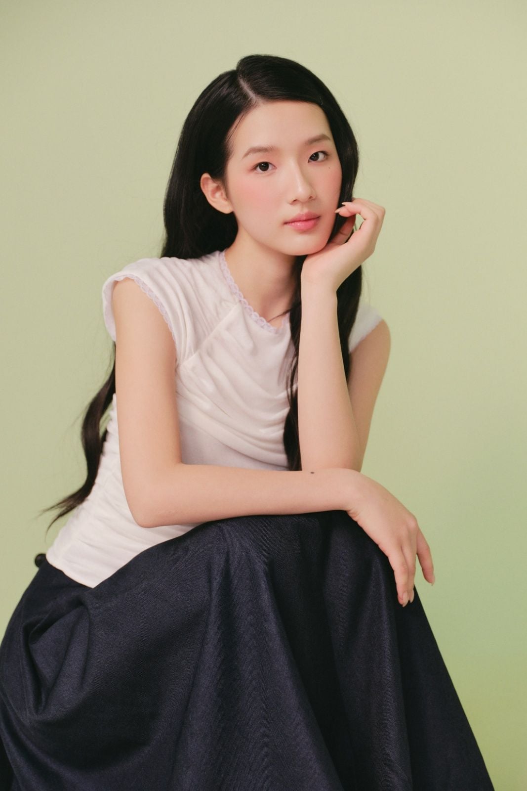 Áo cánh tiên nhún bèo White Cotton Short Sleeves Ruched Top