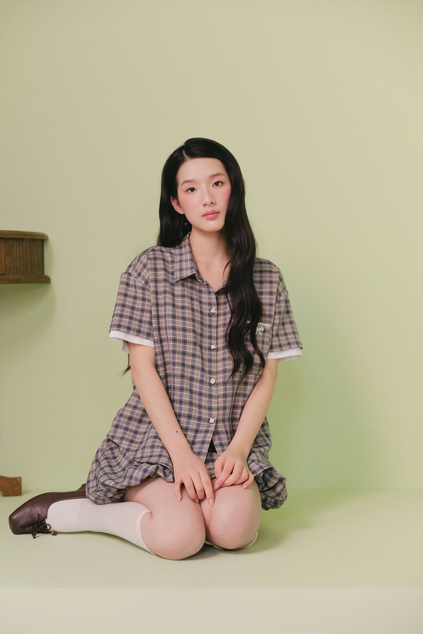 Set sơ mi caro ngắn Gray Checked Buttoned Loose