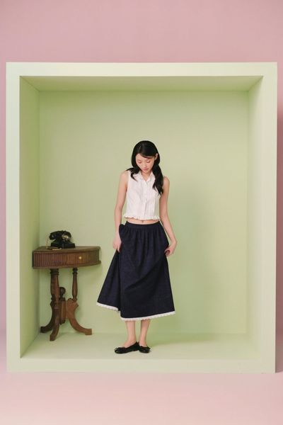  Chân váy dáng dài Navy Denim Trim Skirt 