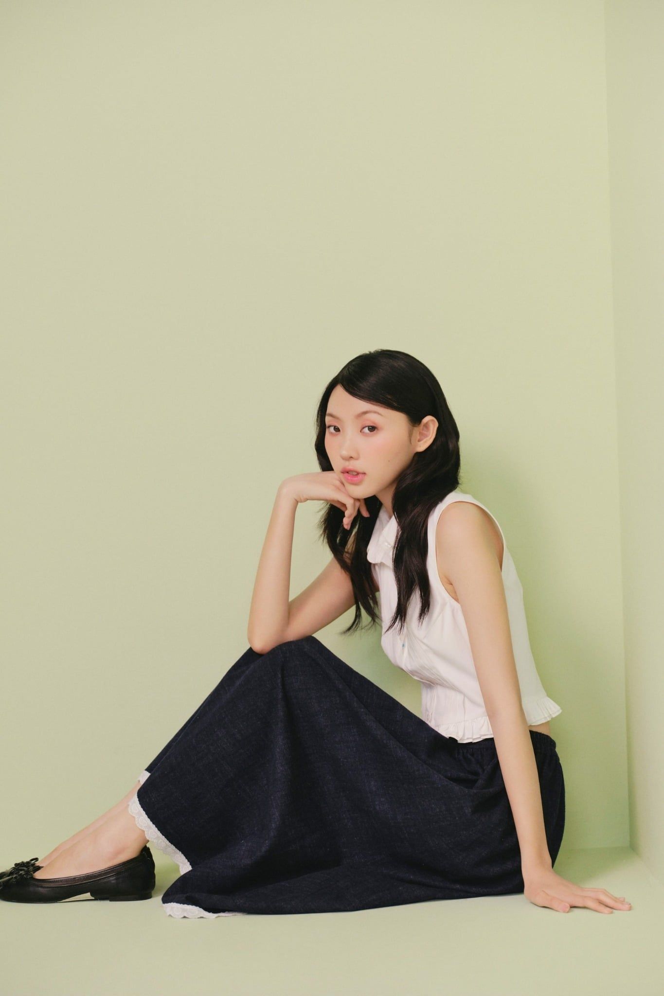 Chân váy dáng dài Navy Denim Trim Skirt