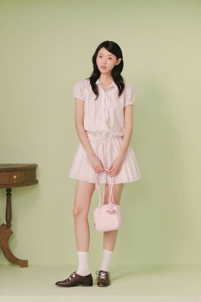  Set sọc thanh lịch Blush Cotton Striped Puff Dress 