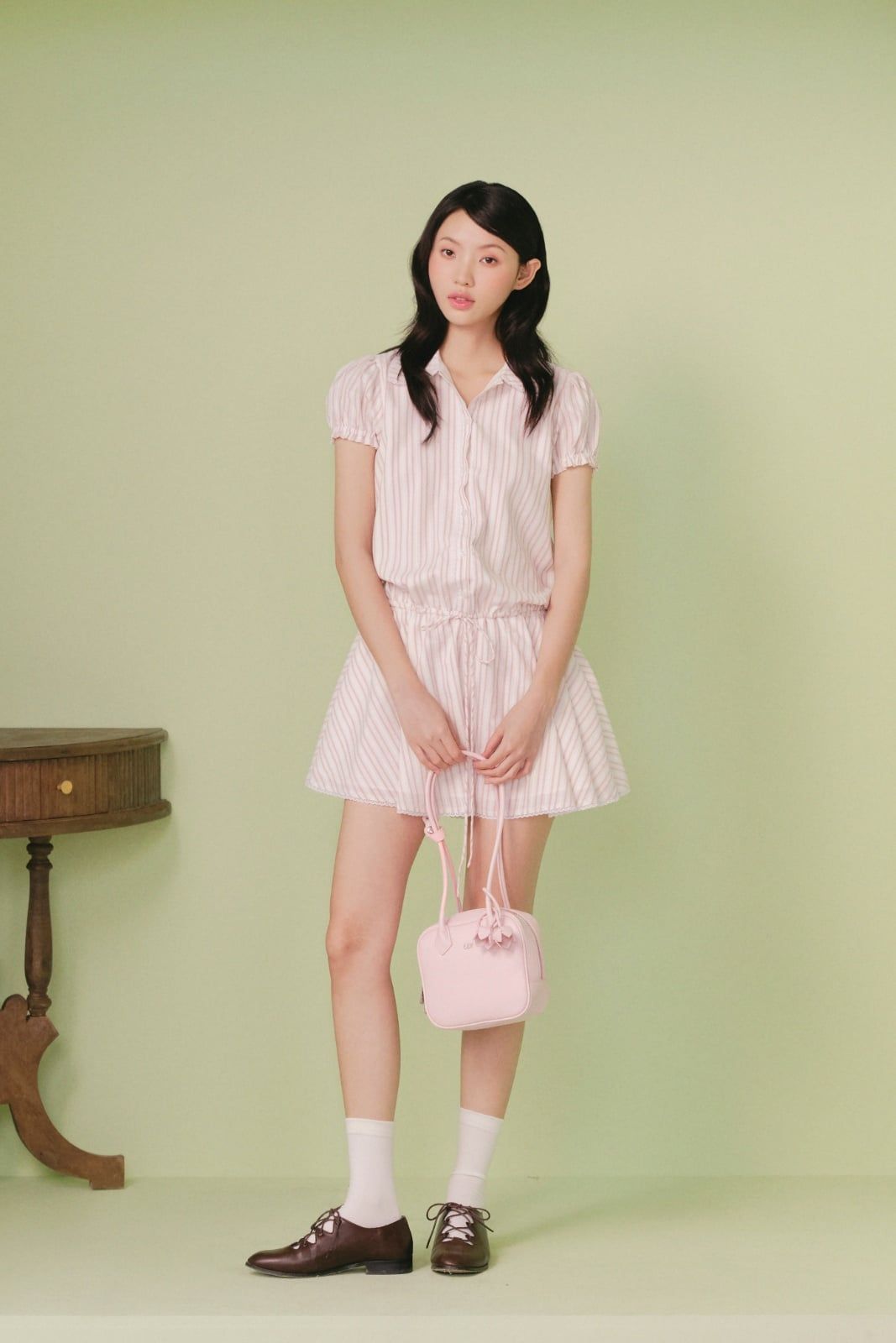 Set sọc thanh lịch Blush Cotton Striped Puff Dress