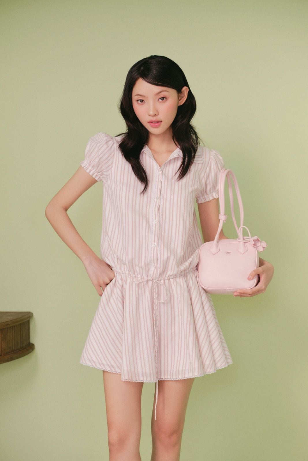 Set sọc thanh lịch Blush Cotton Striped Puff Dress