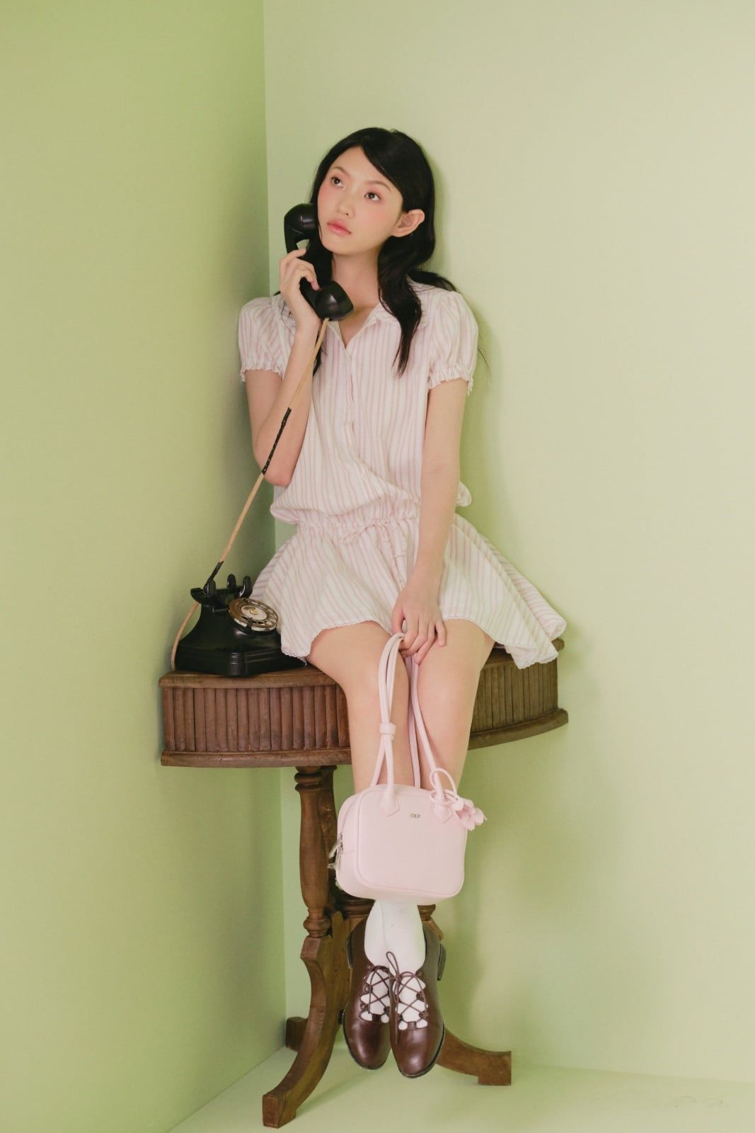 Set sọc thanh lịch Blush Cotton Striped Puff Dress