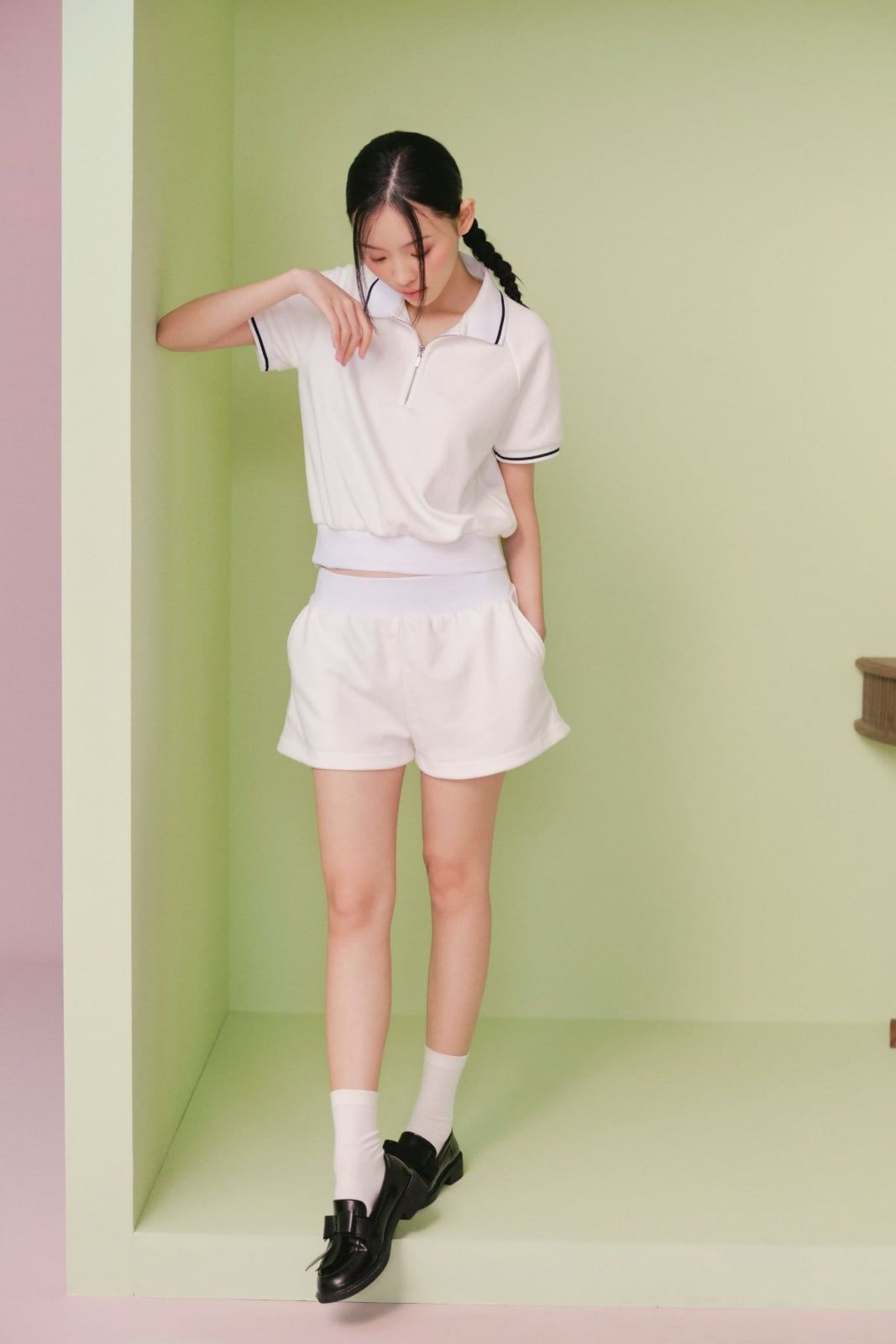 Set polo thể thao Ivory Knit Striped Polo Set