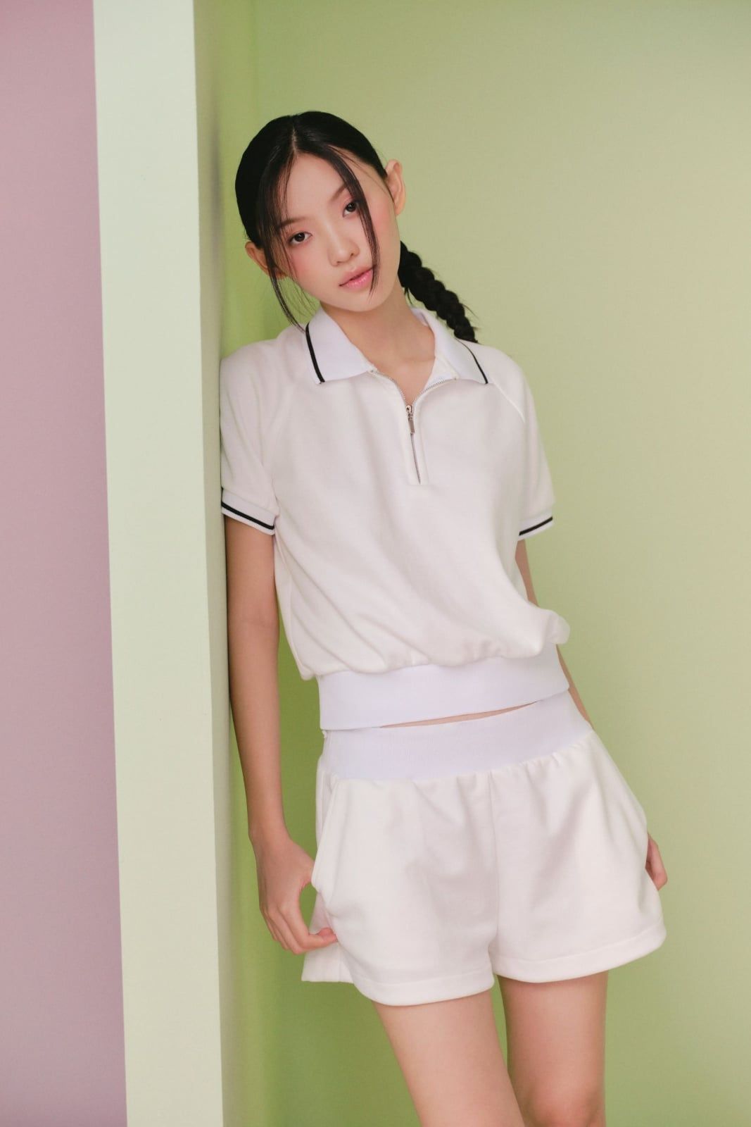 Set polo thể thao Ivory Knit Striped Polo Set