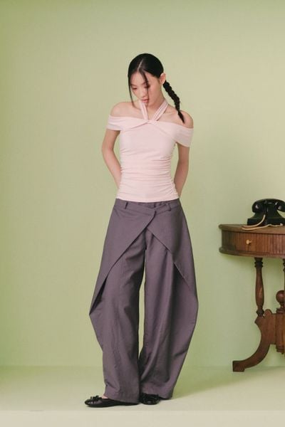  Quần kiểu Charcoal Kaki Layered Wide Leg Pants 