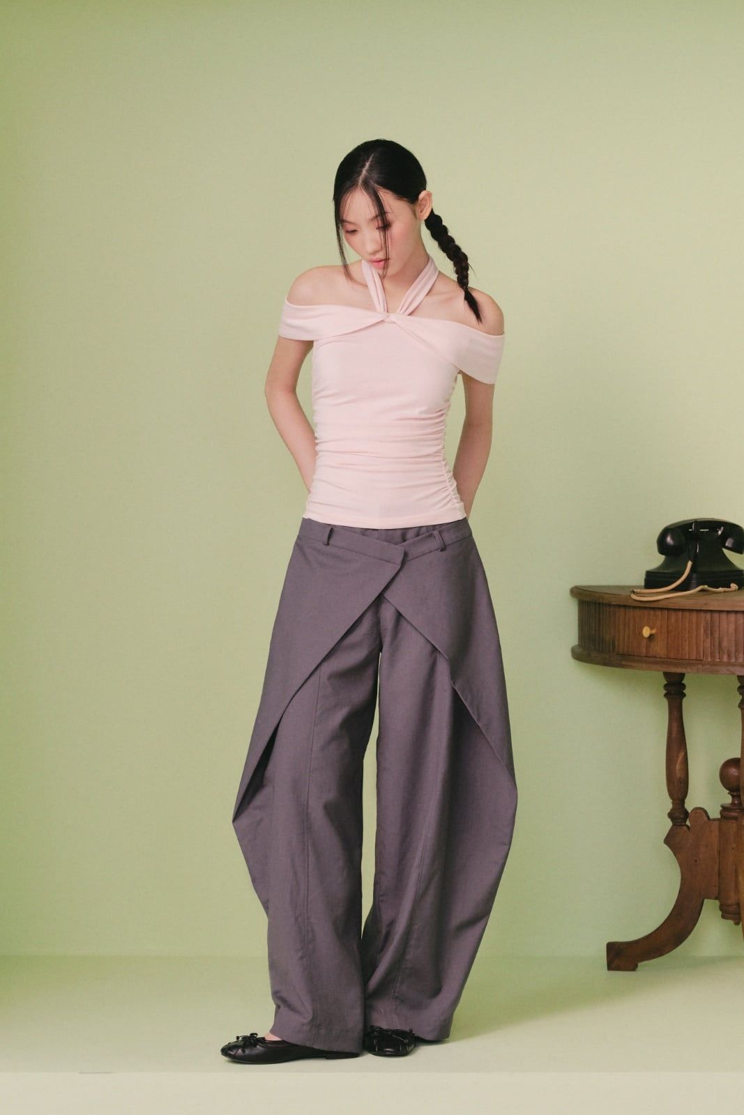 Quần kiểu Charcoal Kaki Layered Wide Leg Pants
