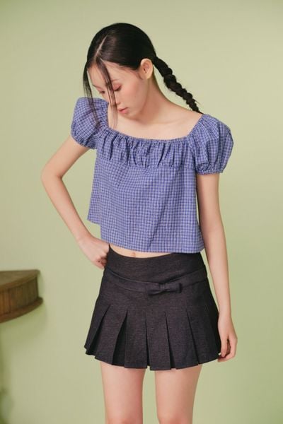  Chân váy thắt nơ Navy Denim Pleated Bowy Skirt 