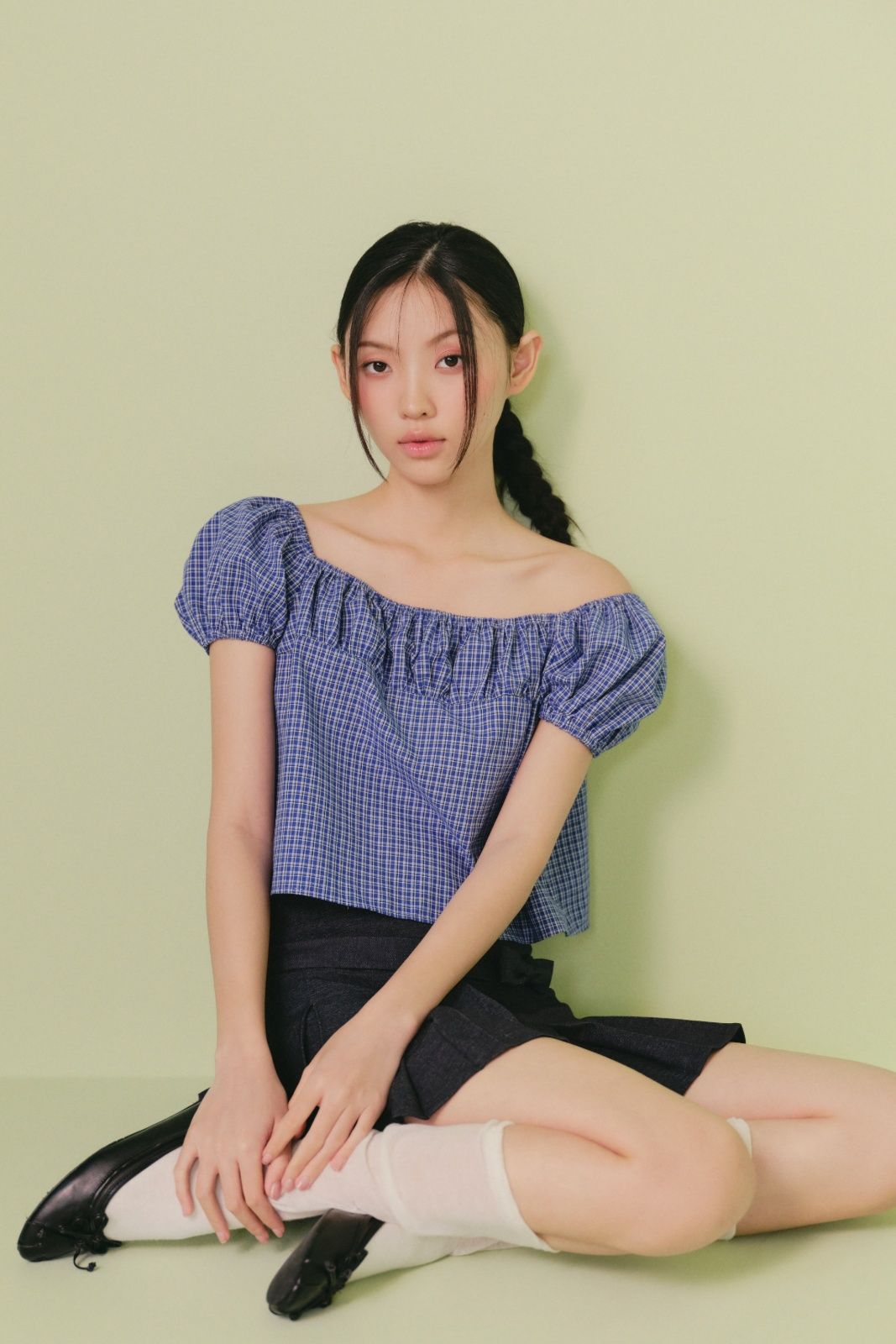 Chân váy thắt nơ Navy Denim Pleated Bowy Skirt