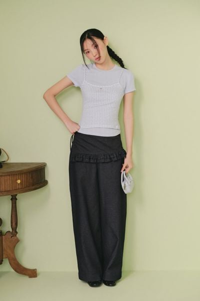  Áo hai dây sọc Blue Cotton Plaid Cami Top 