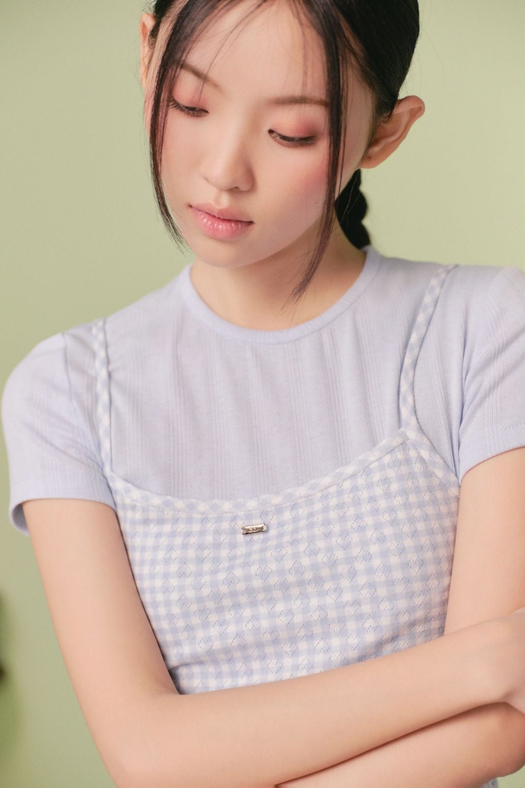 Áo thun ôm cổ tròn Blue Cotton Short Sleeves Top