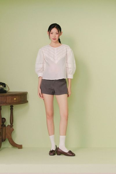  Áo tay dài ly tăm White Gauze Loose Puff 