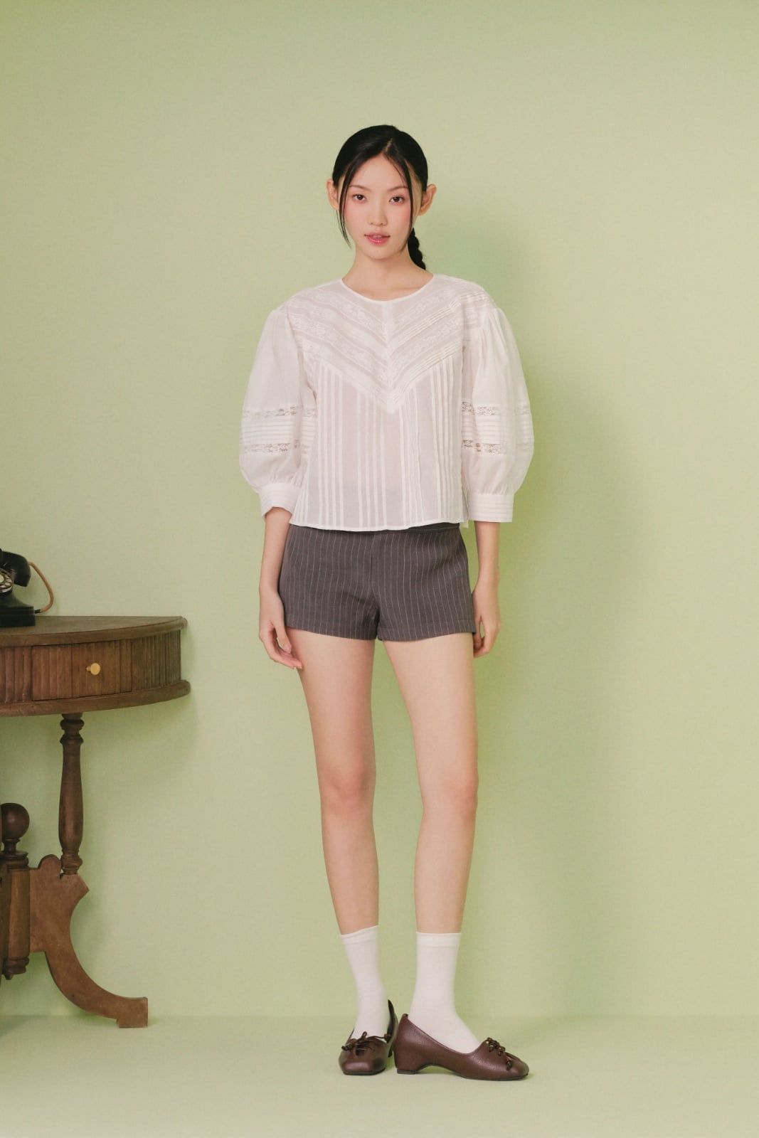 Quần shorts Charcoal Cotton Striped High Waist Shorts